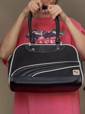 PUMA Vintage Style Bowling Shoulder Bag Black White Y2K  Bag Retro Sport purse